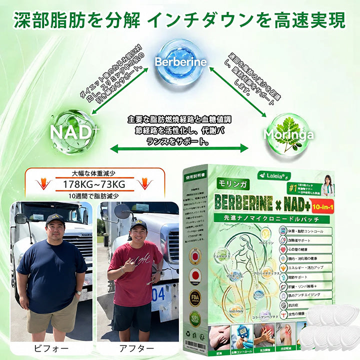 🌿🌿Laleia® モリンガ＆ベルベリン×NAD+ 10-in-1 アドバンストナノマイクロニードルパッチ👩‍⚕️（1日1回、7日で実感できる変化） ✅ 肥満、たるみ肌、糖尿病などに。